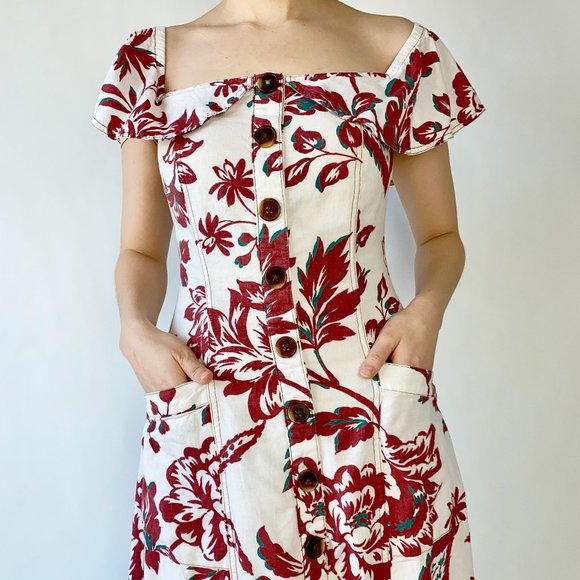 Anthropologie Dresses & Skirts - Maroon floral square neck off shoulder dress